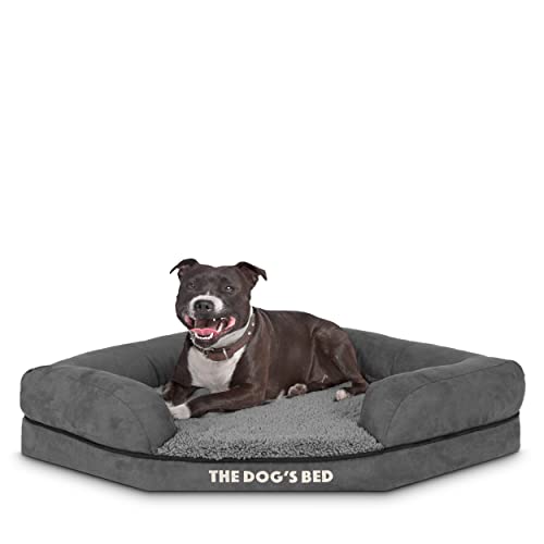 The Dog's Bed Orthopädisches Eck-Hundebett aus Memory-Schaum, lindert Arthritis und Hüftdysplasie, Wasserdicht, Waschbarer Plüschbezug, Tierärztlich Geprüft