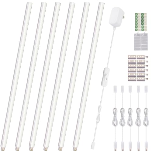 Cefrank Vitrinenbeleuchtung Erweiterbare LED Lichtleisten 6 Stück 30 cm - EU-Stecker - nahtlose verknüpfbare LED-Beleuchtungsleisten unter Schränken - Warmweiß 3000K