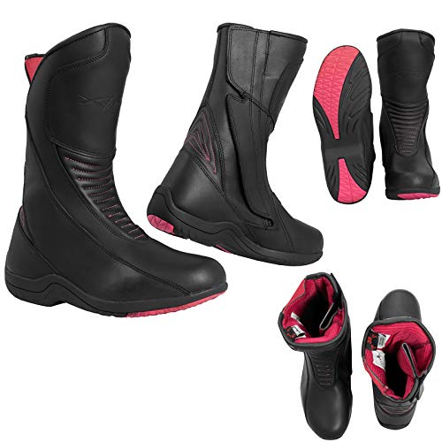 Stivale Pelle Traspirante Omologato Moto Donna Touring Urban Custom Lady Impermeabile Nero 39