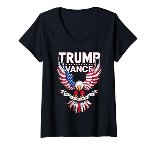 Mujer Trump Vance 2024 Eagle USA Flag Take America Back Camiseta Cuello V
