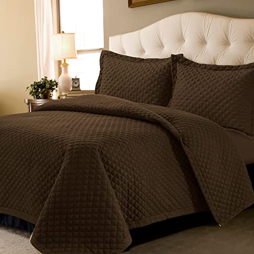 Tribeca Living Brisbane Twin Microfiber Quilt Set, Chocolate