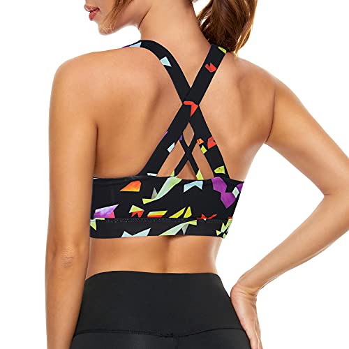 Image of Sports Bras for Women High Impact Support for Yoga Gym Running Workout Fitness Strappy Sports Bra with Padded Removable Cups, Colorful Geometry, Small