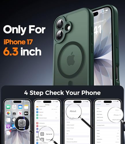 Image of Elzzi Magnetic for iPhone 17 Case (Compatible with MagSafe)(with Camera Lens Protection) Slim Translucent Matte Shockproof with Anti-Fingerprint Phone Case,Green