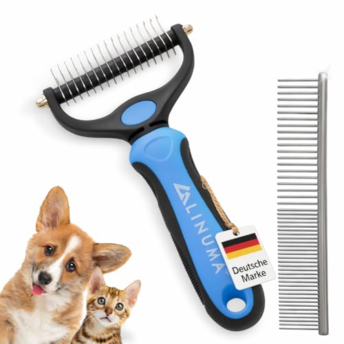LINUMA® Unterfellbürste für Hunde & Katzen – Unterwollbürste zur Fellpflege, entfernt lose Unterwolle & Verfilzungen, ideal für Kurz- & Langhaar, effektive Entfilzungsbürste mit ergonomischem Griff