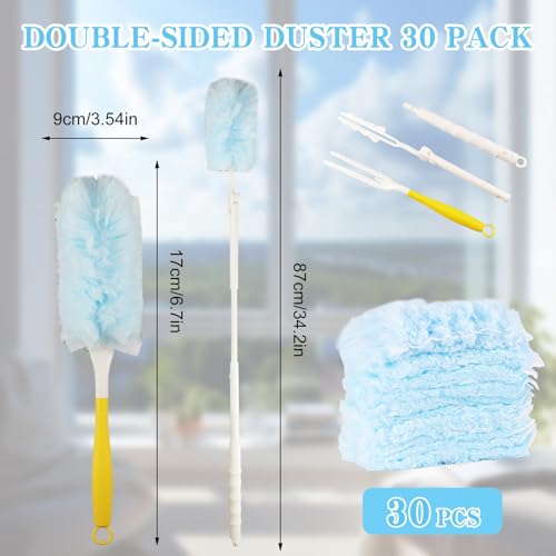 32 Stück für Swiffer Duster Staubmagnet Nachfüllpack Set,360° für Swiffer Staubwedel Teleskop Starterset, für Swiffer Staubwischer mit Teleskopstange, für Allergene, Tierhaare, Reinigung, Gegen Staub