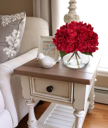Hollyone Hydrangea Artificial Flowers in Vase Red Silk Fall Fake Flowers Arrangements with Glass Vase with Faux Water Faux Floral Bulk Bouquet for Office Table Centerpiece Shelf Home Decorations - Image 5