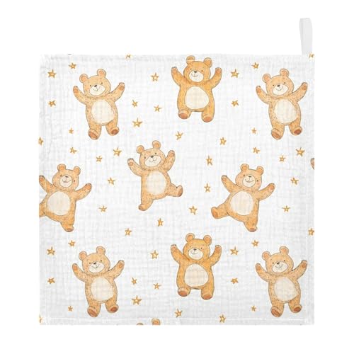 vvfelixl Baby Muslin Washcloths Cute Yellow Dancing Bear Baby Burp Cloths Cotton Babys Face Towel for Newborn Infants Boys Girls Soft and Absorbent 11.8 X 11.8 in, 3 Pack