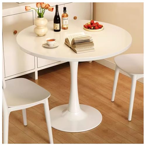 Table de salle à manger ronde tulipe en métal et bois blanc pour petite cuisine