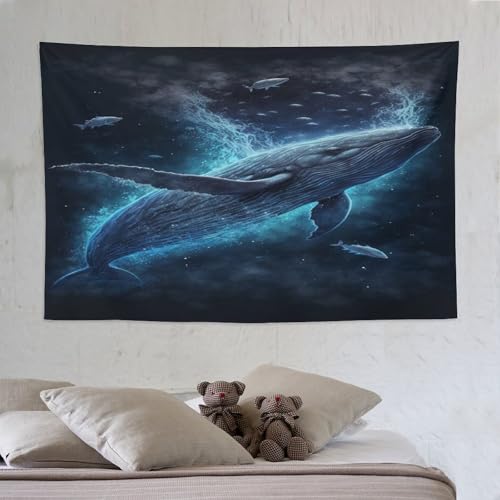 Tapisserie murale baleine PAZZK en tissu imprimé de décoration pour salon 150x230cm