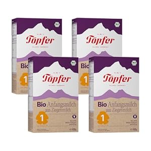Töpfer Bio Anfangsmilch 1 aus Ziegenmilch – palmölfrei – Säuglingsanfangsnahrung ab Geburt – mit Bio-GOS & 4 Bifido-Kulturen – ARA & DHA aus Algenöl – 4x400g