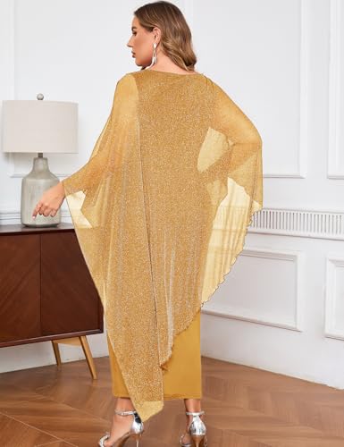 Image of ZOMVA Plus Size Elegant Formal Dress Long Cape Overlay Wedding Guest Formal Cocktail Mother of Bride Outfit
