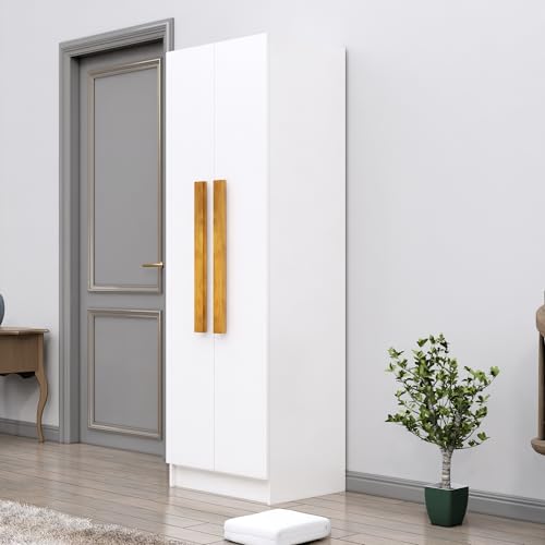 Image of Bniture Wooden Almirah for Clothes, Door for Bedroom, 2 Door Wardrobe with 4 Shelves Huge Storage Space (46D x 60W x 182H CM) | 3 Year Warranty (Frosty White)
