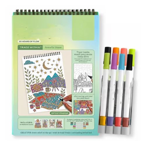 Trace‑By‑Groove Guided Flow Art Coloring Pad, Double‑Sided Markers Included