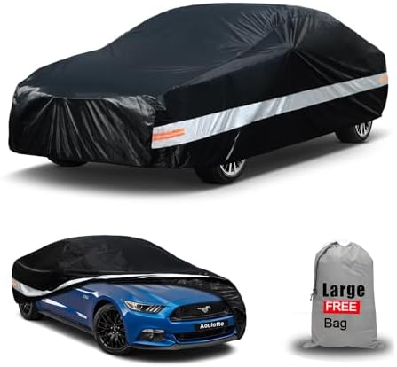 Car Cover Waterproof All Weather for Automobiles, Universal Fit Ford Mustang, Chevrolet Camaro, Audi A4/A5, Toyota Camry Solara, Hyundai Sonata, vw Passat etc. (Fit Sedan, 185″-193″)