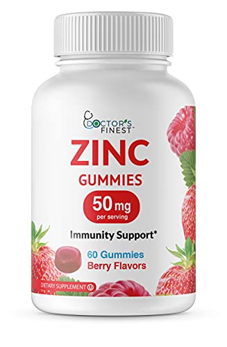 Doctors Finest Zinc 50mg Gummies â€“ Vegetarian, GMO Free & Gluten Free Vitamin â€“ Great Tasting Berry Flavor Pectin Chews â€“ Adult Dietary Supplement â€“ 60 Count [30 Doses]