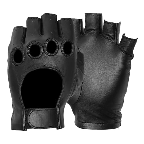 Tough Gloves Freedom Glove - Fingerless Leather Driving Gloves with Adjustable Wrist Strap, 6mm Cabretta Leather Black Size 10