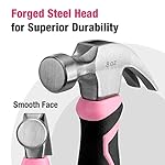 WORKPRO 8 oz Claw Hammer with Fiberglass Handle, All Purpose Hammer with Forged Hardened Steel Head, Smooth Face & Shock Reduction Grip - Pink Ribbon - Image 3