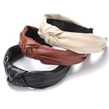 Etercycle 3 Pcs Pu Leather Knotted Headbands, Top Knot Pu Headband for Women, Hair Accessories for D