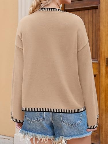 Sweaters for Women Crewneck Loose Long Sleeve Contrast Pullover Graphic Whip Stitch Sweater Jumper Tops4
