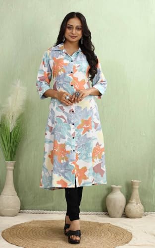 Image of KESUDI A Line Dresses for Women Western Rayon Floral One Piece Dress for Women | Stylish Flared Roll Tab Sleeve | Knee Length Midi Maxi Dress | Wear as Beach, Party