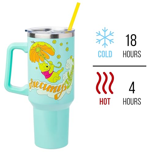 Image of Silver Buffalo Disney Winnie the Pooh inchDreamy Days inch Retro Art Stainless Steel Tumbler with Handle and Straw, Fits in Standard Cup Holder, 40 Ounces (Pack of 12)