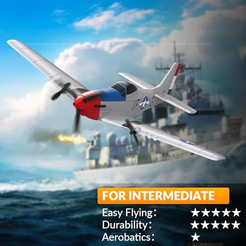 Image of volantexrc RC Plane 3 Channel Remote Control Airplane Fighter Toys, 2.4GHz 6-axis Gyro Stabilizer RTF Glider Aircraft Plane, Easy to Fly for Adults Beginners (P-51D Mustang)