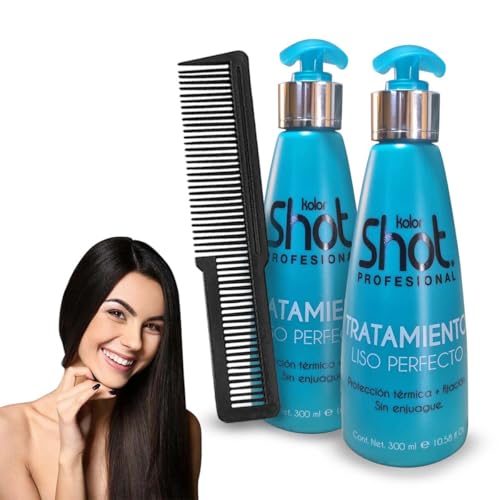 Cuidado Para El Cabello, Drugstore Kit Tratamiento Para Cabello Liso con Keratina Kolor Shot 2pzs Antifrizz Protección Térmica Sin Enjuague Crema para Peinar Cabello Liso + Peine Estilista de...