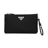 Black Tessuto Nylon Pouch Case Clutch w Silver Prada Logo 1NH545, Small