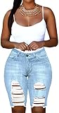 onlypuff Light Blue High-Rise Junior Retro Jeans Ripped Shorts Women's Bermuda Casual Distressed Tas