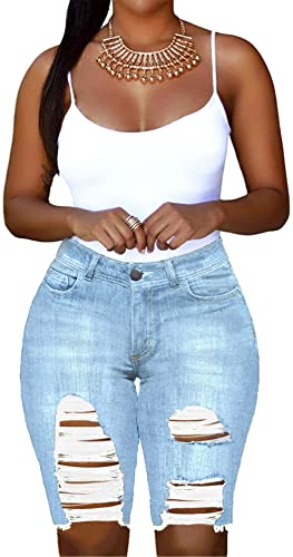 Onlypuff Light Blue High-Rise Junior Retro Jeans Ripped Shorts Women's Bermuda Casual Distressed Tassel Denim Shorts M #TOP22