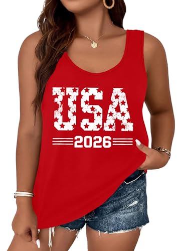 Image of Ithalt Plus Size 4th of July Tops for Women American Flag Tank Tops USA Patriotic Shirts Red White and Blue Sleeveless