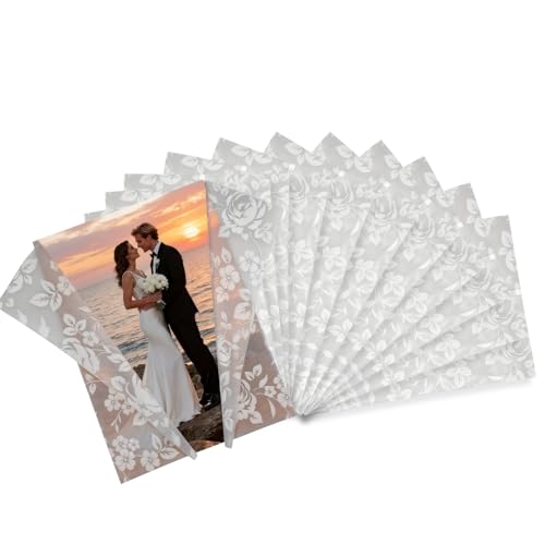 GekLiGuLu 50 Pack Pre-Folded Vellum Jackets for 5x7 Invitations - 115GSM White Floral Translucent Vellum Paper 5x7 Jackets - Wedding Invitation Wraps & Sleeves