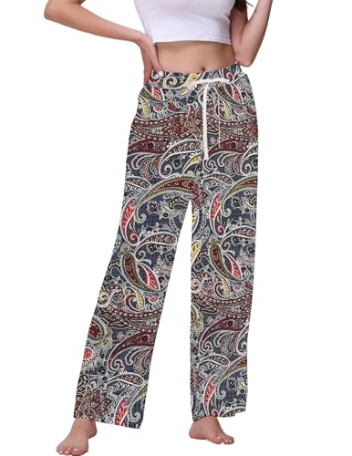 Image of Veseacky Women's Wide Leg Lounge Pants Yoga Pajamas Comfy Stretch Drawstring Pajamas Puls Size Dance Bottoms S-4XL