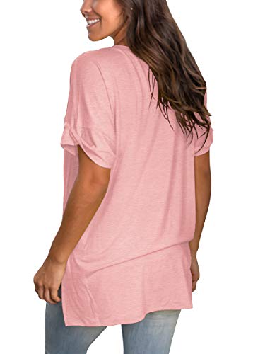 Image of Sampeel Women's V Neck T Shirts Casual Rolled Short Sleeve Side Split Summer Tops Loose Fit