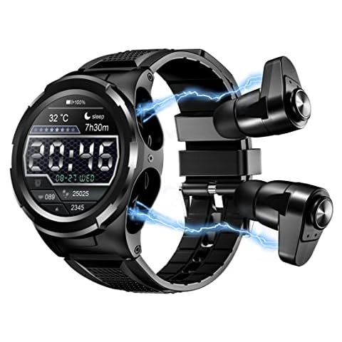 Sudroid Smart Watch with Earbuds, 2 in 1 Bluetooth Smart Watch for Android iPhone, Fitness Tracker Watch, Tracker with Blood Oxygen Heart Rate Sleep Monitor, Long Time Standby Sports Smart Watch Cover