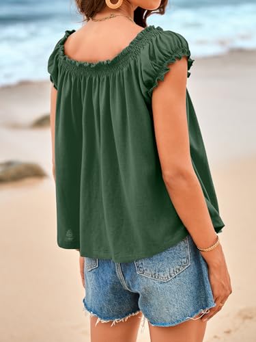 Image of Tankaneo Women Summer Tie Front Tank Tops Cap Sleeve Pleated Babydoll Tops Casual Loose Fit Going Out Flowy Shirt