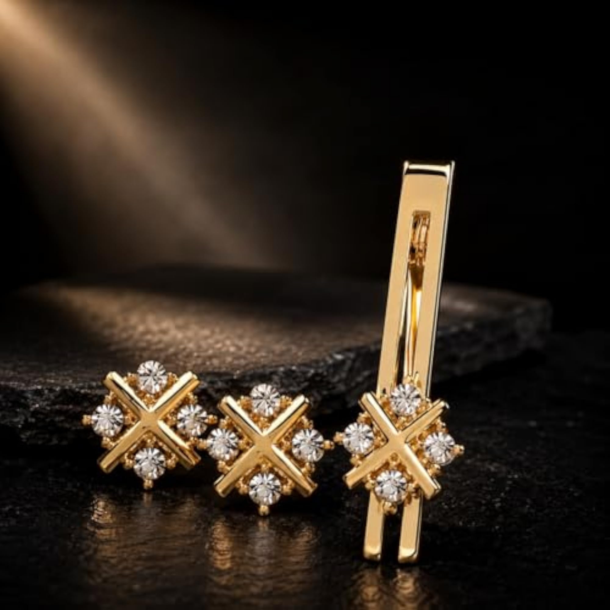 Men's Cufflinks Set with Diamonds Crystals and Tie Pin, Gift Box