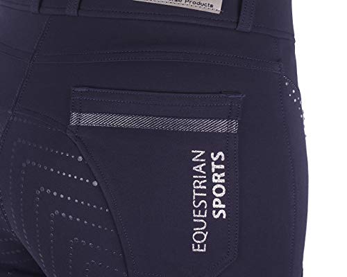 Pantalon d'équitation QHP Lott bleu marine stretch taille haute