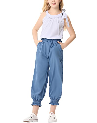 Geru Girls Rompers Halter Tie Up Sleeveless Casual Jumpsuits Floral Printed Long Pants With 2 Pockets 7-8Y #TOP12