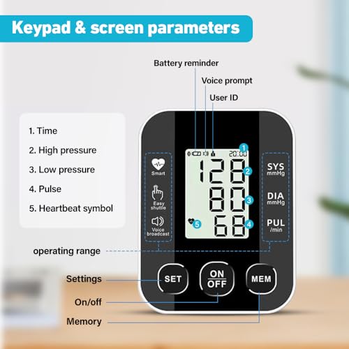 Nzkeuf Blutdruckmessgerät Oberarm mit Großem LCD-Display, Intelligentes Automatisches Blutdruckmessgeräte mit Englisch Sprachausgabe, Verstellbare Manschette (23-33 cm), 2 x 50 Speicher, Heimgebrauch