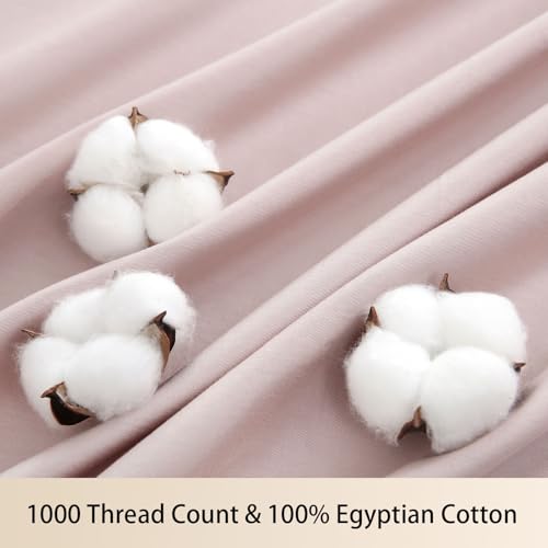 MEISHANG Extra Deep Pocket King Sheets Cotton - 1000 Thread Count Sheet Set - Fits 18"-24" in Deep Mattress,100% Egyptian Cotton,Sateen Weave, Soft & Breathable - 4 Piece (King, Light Pink)