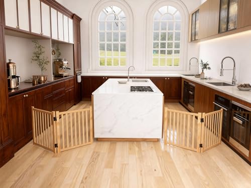 Oapety 2PCS Freestanding Dog Gates, Wooden Pet Gate Indoor, No-Painted