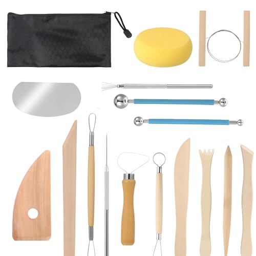 Töpferwerkzeug 17-teiliges Modellierwerkzeug Ton Sculpting Werkzeug Polymer Clay Tools mit Aufbewahrungstasche Modellierwerkzeug Ton Werkzeug Set Töpfer Werkzeug Sculpting Tools für Profis Anfänger