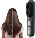 Go Brush Pro UK Hair Straightener Brush – Rechargeable Travel Straightening Brush Styling Tool, 4 Heat Settings, LCD Display & Ceramic Coating, Smooth Frizz-Free Hair for All Hair Types (Grey)