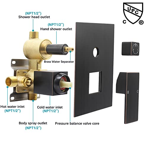 Drettyer Concealed Brass 3 Way Outlet Function Shower Diverter Valve Flow Control Mixer Mixing Rough-In Shower Valve Kit, ‎Oil Rubbed Bronze #TOP2