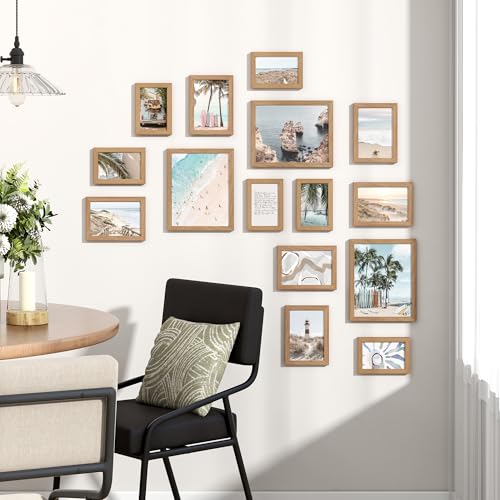 15 Pack Picture Frames Collage Wall Decor, Gallery Frame Set for Wall Mounting or Tabletop Display, Multi Sizes Including 3pcs 8x10, 6pcs 5x7, 6pcs 4x6, Oak - Image 3