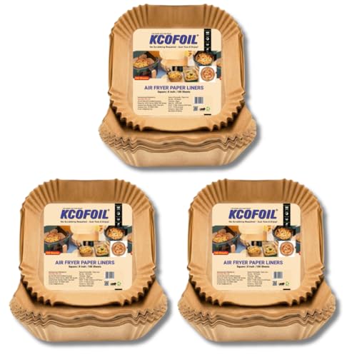 Image of 100 PCS Air Fryer Disposable Paper Liners | 8 Inch Square Parchment Sheets | Oil-Proof & Non-Stick, Heat Resistant Baking Paper for Air Fryer, Microwave, Roasting & Cooking| Pack of 3