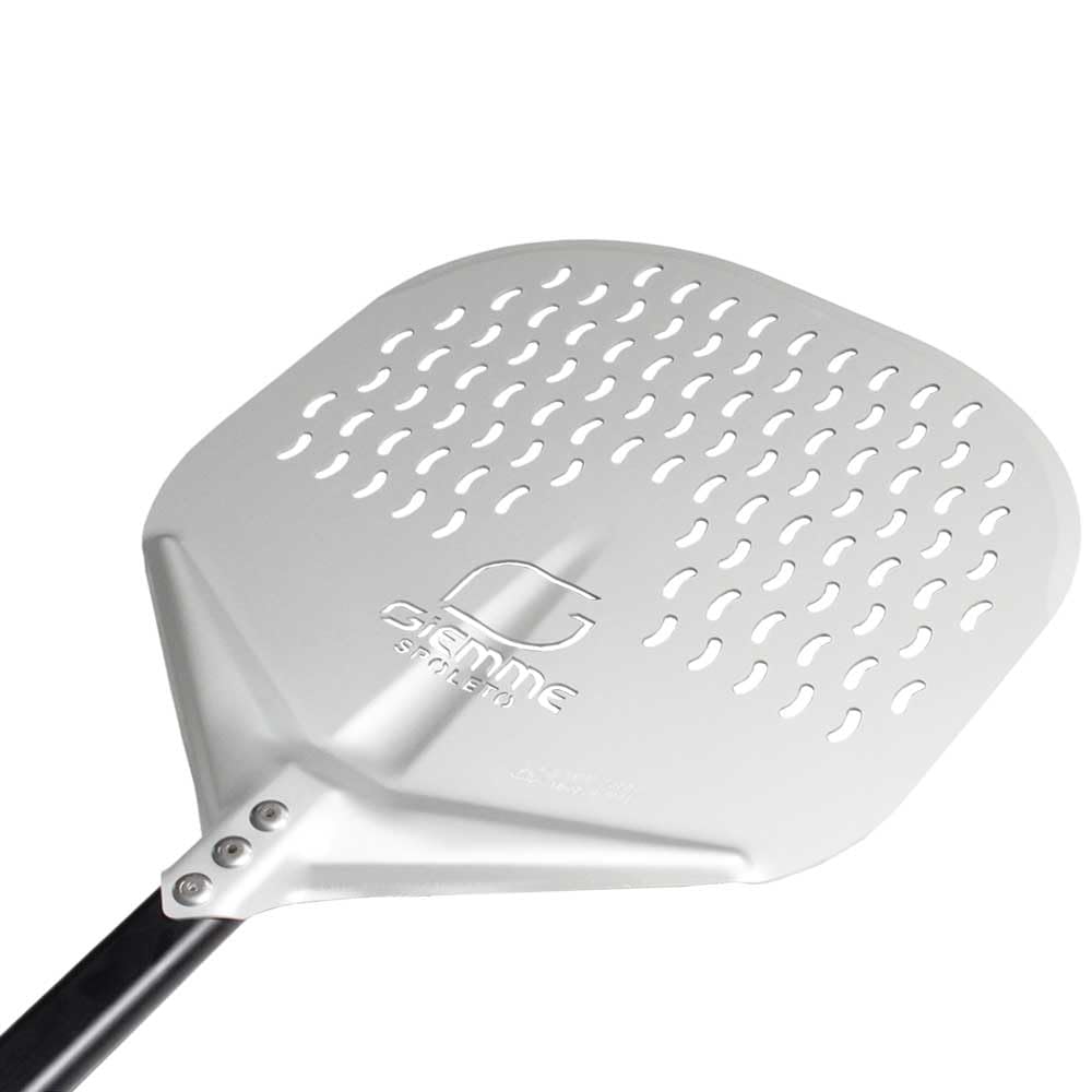 Giemme Set Professionale da 5 Pale per Pizza in Alluminio e Acciaio, Pala Forata in Alluminio 33x33 cm, Manico 150 cm, Per Forni profondi 120/130 cm (Lunghezza manico 150 cm)
