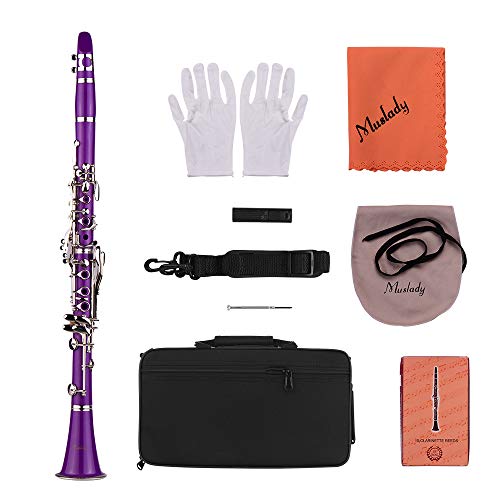 Clarinet,Muslady 17-Key Clarinet,Bb Flat ABS Woodwind Instrument with Carry Case Cleaning Cloth Mini Screwdriver Reed Case 10pcs Reeds