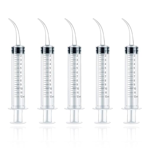 5 piezas de 12 ml jeringa dental oral solución de limpieza de oído tubo vacío gancho de extracción jeringas suministros de extracción con puntas curvadas cuidado de los dientes Jeringa Riego